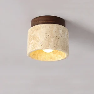Wabi Sabi Yellow Stone Ceiling Light Lobby Entrance Corridor Balcony Aisle Hotel Flush Mounted Travertine Decorative Lamp